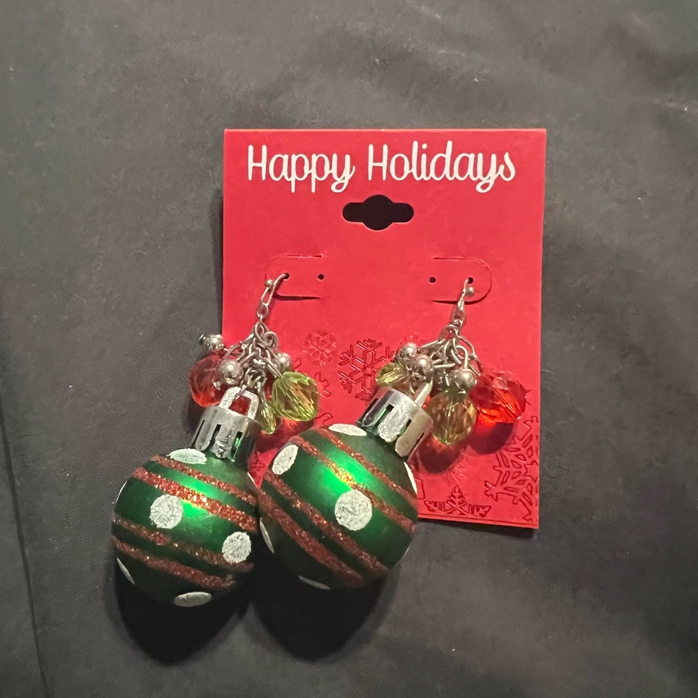 Festive Green and Red Holiday Ornament Earrings